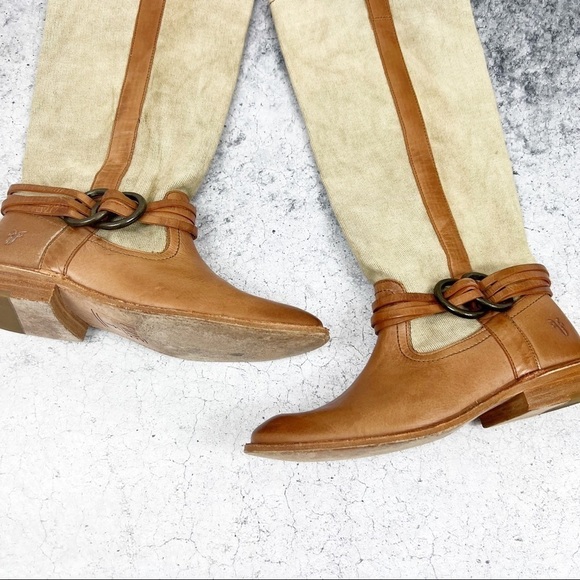 Frye Melissa Canvas and Leather Tall Boots Brown Size 6 - Picture 2 of 11